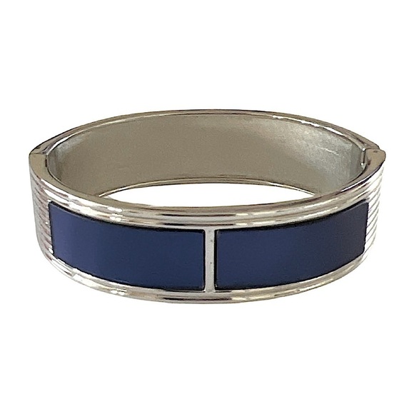 Blue & Silver Hinge Bangle Bracelet - Picture 1 of 7